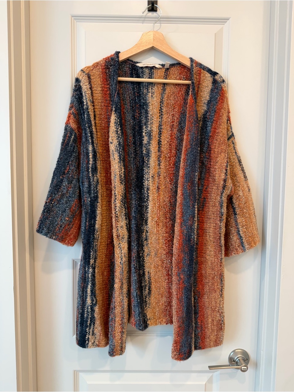 Earth Tone Striped Knit Wide Sleeve Cardigan